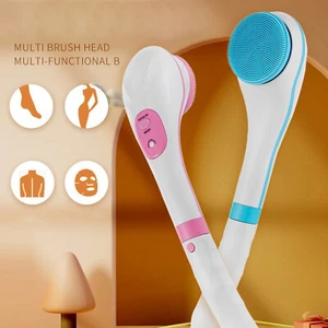 Electric Body Brush 6 IN 1 Long Handle Bath Shower Back Scrubber Rechargeable UK - Picture 1 of 13