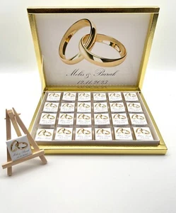 schokobox personalisierte Schokolade Gastgeschenk Hochzeit Goldene Ringe 24er - Bild 1 von 2