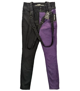 Hot Topic Denim Jeans 3 Women's Purple Black Suspenders Hi-Rise Super Skinny - Picture 1 of 13