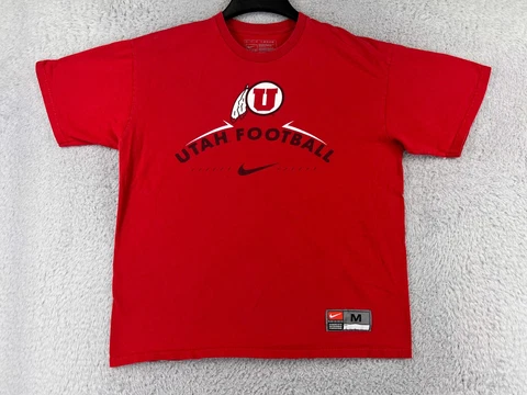 Utah Utes Shirt Mens Medium Red Short Sleeve Nike TEAM Swoosh Crew Neck Cotton Cover