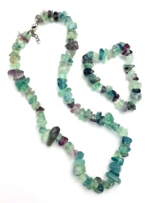 Juego de pulsera elástica collar de piedras preciosas con astillas de fluorita Foto 1 de 4