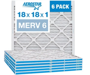 Aerostar 18x18x1 MERV 6 Pleated Air Filter, AC Furnace Air Filter, 6 Pack - Picture 1 of 1