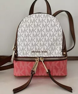 Michael Kors Rhea MK Logo Pink Multi Mini Zip Convertible Xbody Backpack - Picture 1 of 12