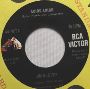 JIM REEVES ADIOS AMIGO / GUILTY 45 7" VINYL RECORD *QUICK SHIP* - Picture 1 of 2