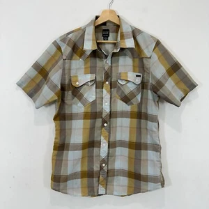 Volcom Workwear Shirt Men M Brown Check Snap Button Cotton Blend Western Casual - Picture 1 of 10