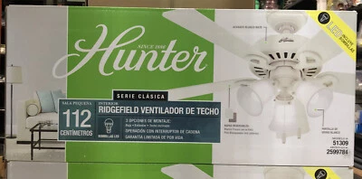 NEW Hunter Ridgefield 44-in Matte White LED Indoor Ceiling Fan Light 5-Blade NEW - Image 1 of 3