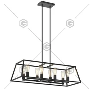 Artika Carter Long 8 Light Chandelier Adjustable Height Matte Black Finish Bulbs - Picture 1 of 8