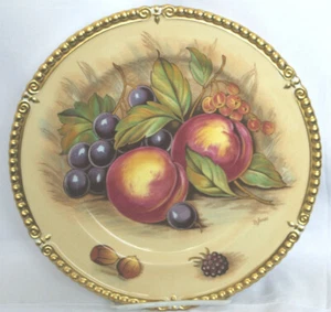 Plato de oro huerto pintado a mano Aynsley RARO con adornos dorados con cuentas ~ 10,5" - Imagen 1 de 5