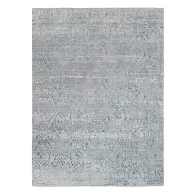 8'9"x11'10" Ivory Damask Wool and Plant Based Silk Hand Knotted Rug G90133 - Image 1 of 4