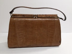 VTG Sterling USA Genuine Lizard Leather Bag Metal Clasp - Picture 1 of 9