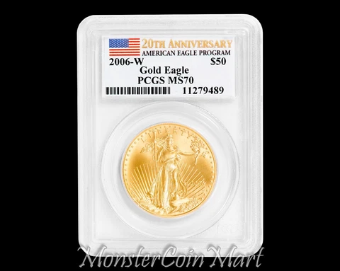 2006-W $50 Gold Eagle PCGS MS70 - 20th Anniversary : FIRST YEAR BURNISHED GOLD! Cover