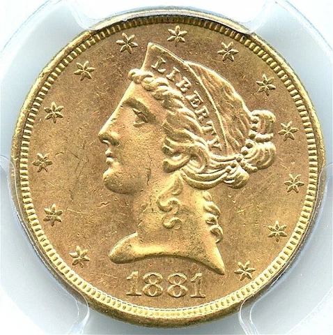 1881-S $5 Gold Liberty Half Eagle, PCGS MS-63 CAC, Flashy and Bright Gold Coin! Cover