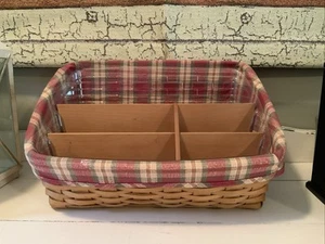 Longaberger Large Desktop Basket w/Protector/Orchard Pk plaid Liner and Dividers - Picture 1 of 9