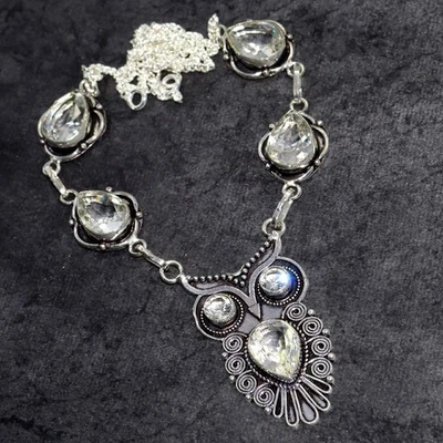 Collar enchapado en plata 925 topacio blanco búho 18" regalos para novia GW Foto 1 de 3