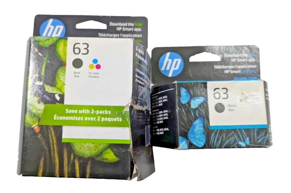 HP 63 Ink (2) Black & (1) Color Ink Cartridges F6U62A F6U61A