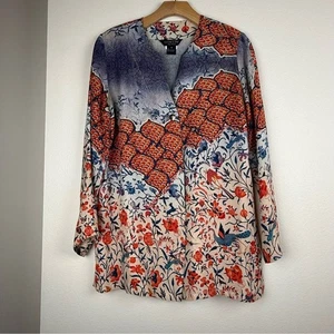 Blusa Citron Santa Monica Roja Azul Floral Seda Abotonada Mujer Pequeña  - Imagen 1 de 13