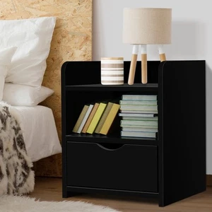 Artiss Bedside Table 1 Drawer with Shelf - FARA Black - Picture 1 of 6