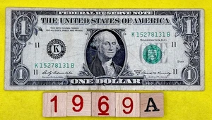 Vintage Series 1969A Fancy Serial Number $1 Dollar Bill K 15278131 B RARE DC - Picture 1 of 9