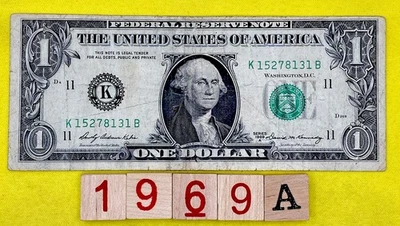 Vintage Series 1969A Fancy Serial Number $1 Dollar Bill K 15278131 B RARE DC - Image 1 of 4