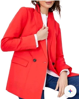 Chaqueta Blazer Larga Ann Taylor Mezcla de Lino Relajada Doble Pecho Talla 10P Nueva Foto 1 de 4