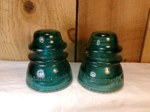 Menge 2 Vintage Hemingray-42 Aqua Glas Isolatoren ~ Made in USA - Bild 1 von 5