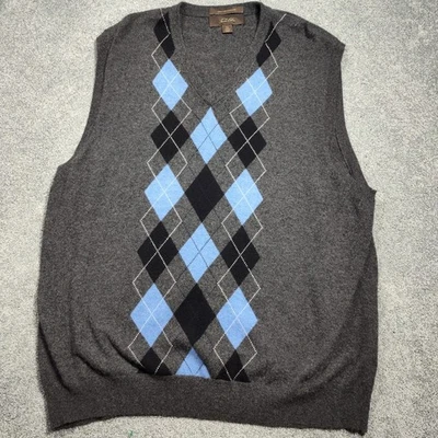 Chaleco Suéter Tasso Elba XXL 100 % Cachemira Argyle Gris Azul Negro Ropa de Hombre Foto 1 de 4