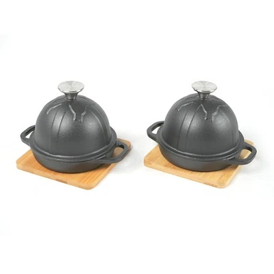 Assador de alho de ferro fundido pré-temperado HAWOK com bandeja de bambu, 5 polegadas&#65292;churrasco - Imagem 1 de 4