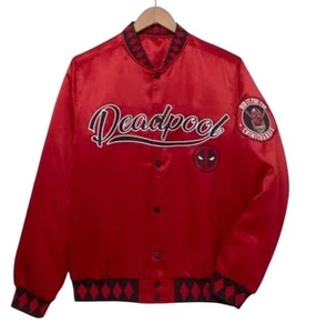 Marvel Deadpool Red Bomber Jacket Decorative Ribbing Size L- BoxLunch Exclusive - Picture 1 of 7