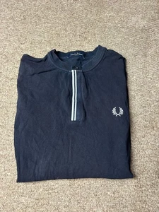 Fred Perry Mens Size Medium Navy Blue Long Sleeved Twin Tipped Placket Polo - Picture 1 of 7
