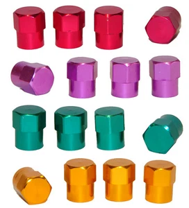 4 x HEX METAL ALLOY TYRE AIR VALVE DUST CAPS COVERS CAR VAN QUAD BIKE MOTORCYCLE - Picture 1 of 5