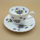 Vintage Radfords English Bone China Ribbed Violets Small Teacup & Saucer