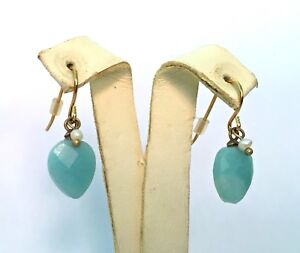 NEW HULTQUIST GOLD PLATED EARRINGS TURQUOISE DELICATE SMALL PEARLS DROP DANGLE .