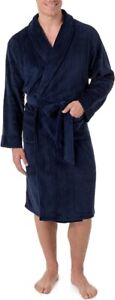 IZOD Navy Blue Soft FLEECE Wrap ROBE Bathrobe w/ Pockets Mens One Size $80 NEW
