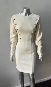 Suéter Doble Pecho Dolman Retro Manga Larga Tejido Lana Crema Marfil Vestido S - Imagen 1 de 5