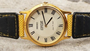 VINTAGE SEIKO V700-8A10 SAUDI CERAMCS LOGO GOLD PLATED 34MM MENS WATCH - Picture 1 of 6