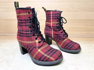 DR MARTENS DARCIE TARTAN CANVAS TEXTILE BOOTS SIZE UK 6 GOOD CONDITION - Picture 1 of 19