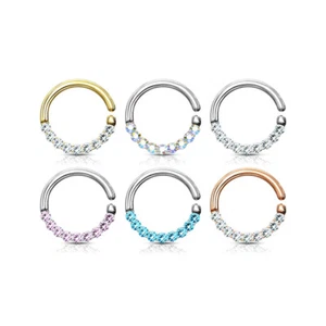 Half Circle Lined CZ Hoop Bendable Nose Ear Lip Ring Cartilage Helix Daith Rook - Picture 1 of 10