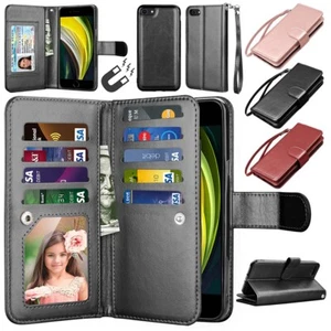 Para Apple iPhone 7 8 SE 2022 Case Leather Wallet Stand Detachable Phone Cover - Imagen 1 de 31