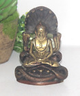 Vintage Ottone Buddha Meditazione Con Protettivo Snake & Sheshnaag Coperto