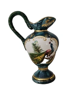 H Bequet Quaregnon Belgium Vase/Pitcher Bird of Paradise Gold Trim #316 8" Tall - Picture 1 of 8