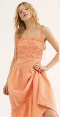 Vestido Free People Midi Mujer Late Checkout Preppy Naranja Vacay Boho Pequeño Nuevo Foto 1 de 4