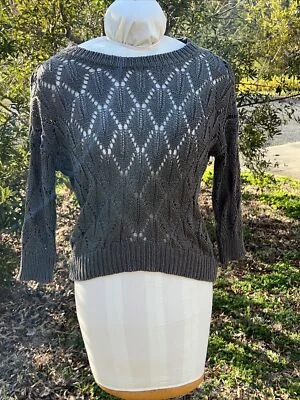 Willi Smith Dark Gray Open Weave Sweater Small 3/4 Sleeve - Image 1 of 4