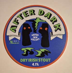GREEN ARCHES brewery AFTER DARK beer pump clip real ale badge front Manchester - Imagen 1 de 1