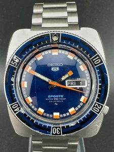 1969 Seiko 5 Rally Diver Men's Automatic Day Date Blue Dial 40mm Watch 5126-8120 - Picture 1 of 12