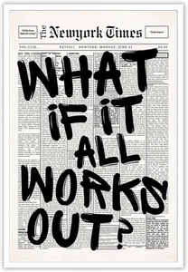 Retro Black and White Newspaper Poster What If It All Works Out Canvas Wall Art - Picture 1 of 12