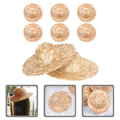  8 pezzi piccoli cappelli di paglia cappello lavorato a maglia in miniatura mini - Immagine 1 di 4
