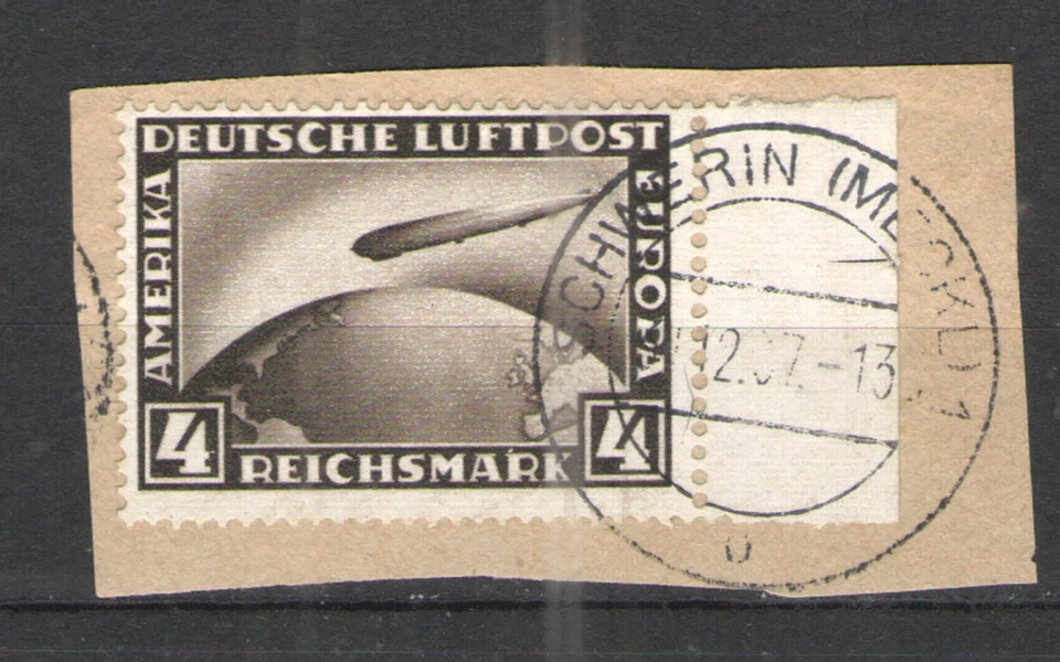 Germany - Weimar Era 1929-31 Sc# C37 Used on piece VG/F - 4M Zeppelin air mail - Image 1 of 1