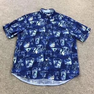 Tommy Bahama Hemd Herren mittelblau Cocktail Glasdruck Knopfleiste Freizeit - Bild 1 von 11
