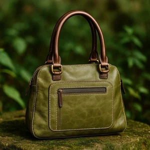 👜 Colorado - Cuero Genuino - Bolso de Mano Verde Oliva y Marrón - Diseño Triple Cremallera - Imagen 1 de 18