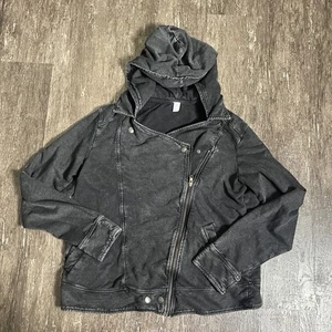 BP Women's XL Distressed Black Moto Hoodie Jacket Full Zip Snap Casual - Picture 1 of 9